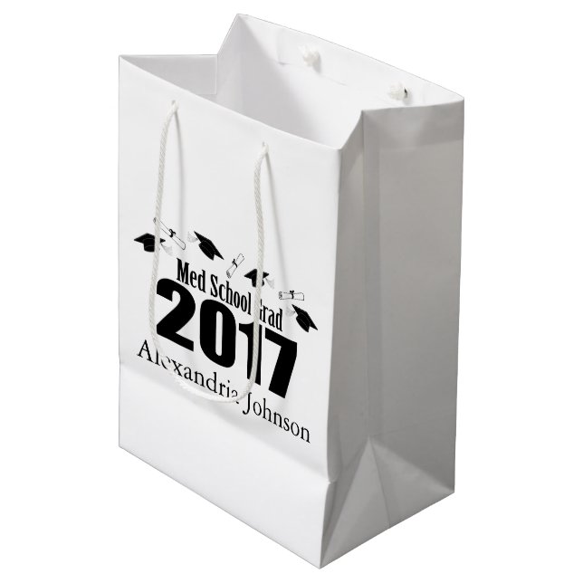Med School Grad 2017 Graduation Gift Bag (Black) (Front Angled)