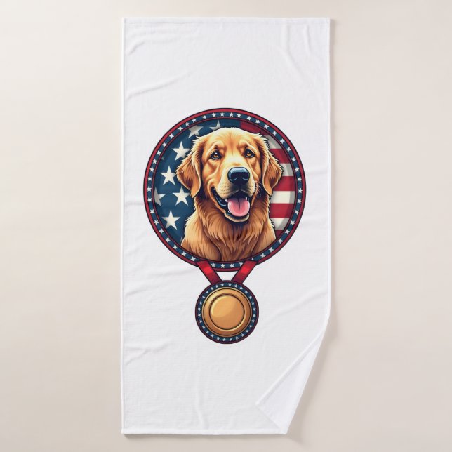 Médaille de Golden Retriever Patriotique Vintage T (Serviette de bain)