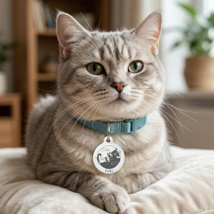 Médaille d'identification pour chat noir blanc Yin