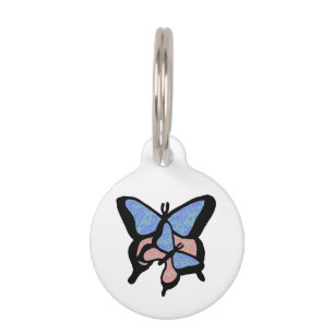 Médaille pour animaux papillons bleus et roses