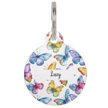 Médaille pour animaux ronde à motif papillons pers