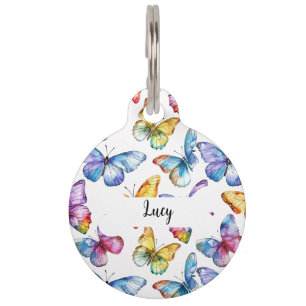 Médaille pour animaux ronde à motif papillons pers