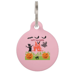 Médaillon Pour Animaux 2 citrouilles effrayantes, chauves-souris noires c