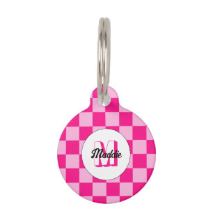 Médaillon Pour Animaux à damiers rose chaud clair rétro