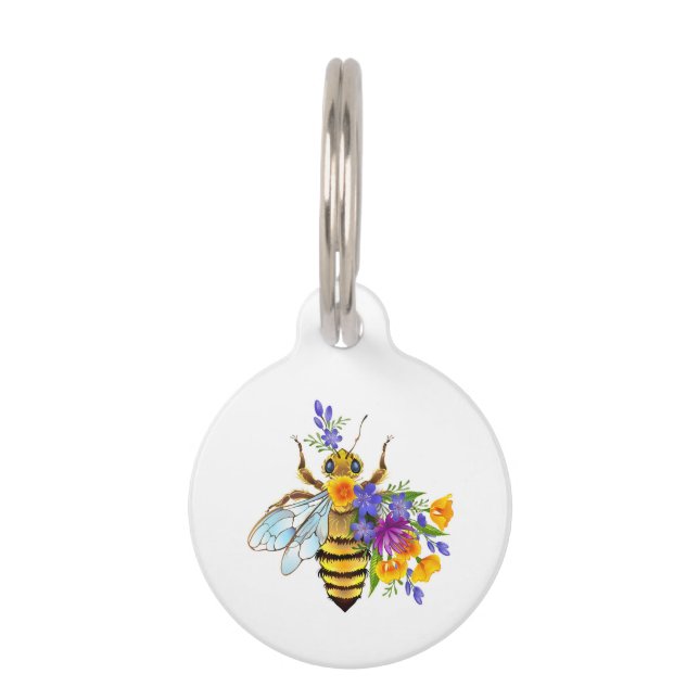 Médaillon Pour Animaux Abeille à fleurs avec plantes sauvages (Devant)