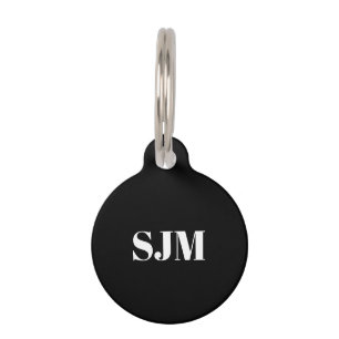 Médaillon Pour Animaux Abréviation minimaliste noir blanc Personnalisé mo