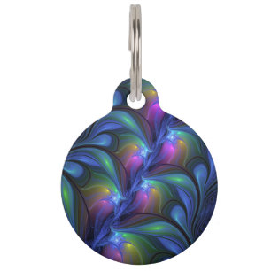 Médaillon Pour Animaux Abstrait Bleu Rose Vert Lumineux Coloré Fractal