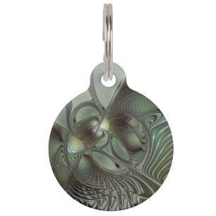 Médaillon Pour Animaux Abstrait Olive Sage Green Grey Fractal Art Imagina