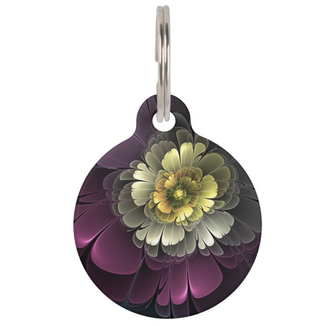 Médaillon Pour Animaux Abstrait Purpur moderne Khaki Gris Fleur fractale  (Devant)