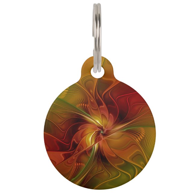 Médaillon Pour Animaux Abstrait Rouge Orange Brown Vert Fractal Art Flowe (Devant)