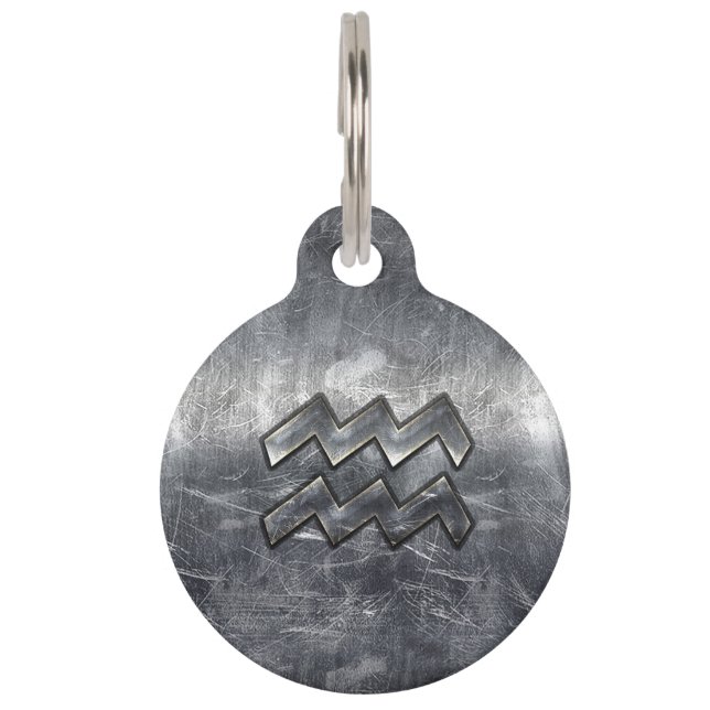 Médaillon Pour Animaux Acier d'argent industriel Aquarius Zodiac (Devant)
