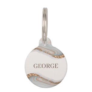 Médaillon Pour Animaux Agate Stone Marbre Monogramme Nom de l'animal Numé