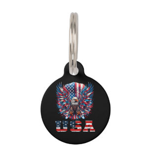 Médaillon Pour Animaux Aigle Patriotique Drapeau USA