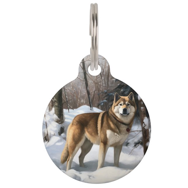 Médaillon Pour Animaux Akita Qu'il neige Noël (Devant)
