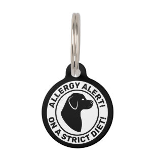 Médaillon Pour Animaux Alerte d'allergie avec silhouette de chien noir mi