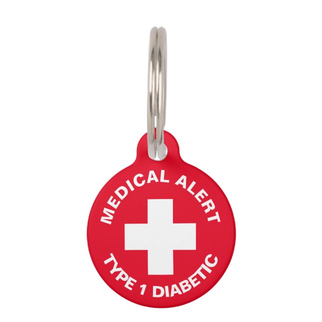 Médaillon Pour Animaux Alerte Médicale personnalisée rouge diabétique (Devant)