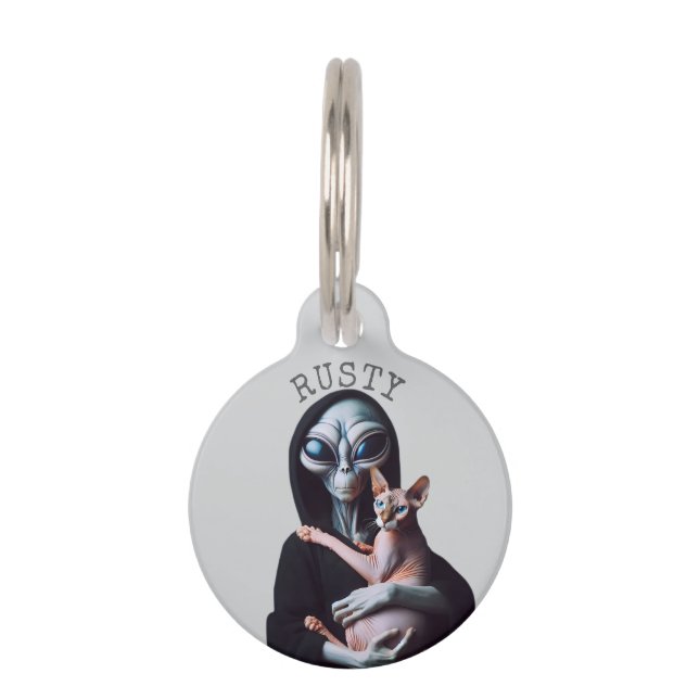 Médaillon Pour Animaux Alien Sphynx Chat Nom personnalisé Numéro d'identi (Devant)