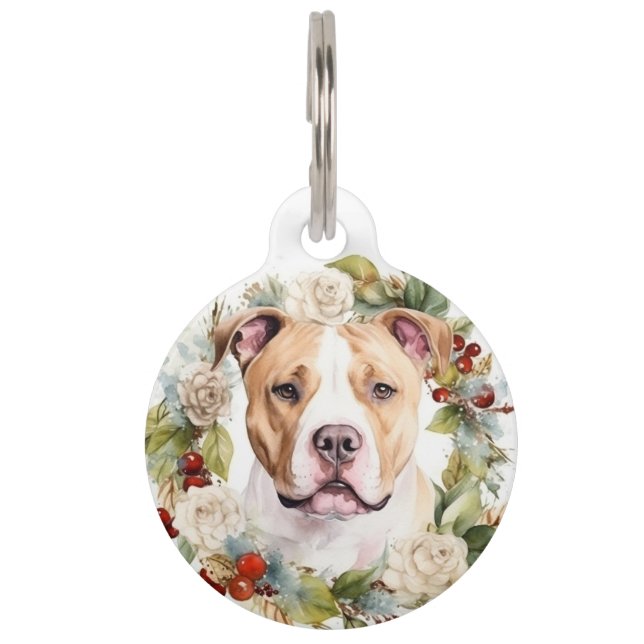 Médaillon Pour Animaux American Staffordshire Fête de la couronne de Noël (Devant)