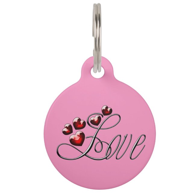 Médaillon Pour Animaux Amour Personnalisé - Coeurs Gemme Rouge (Devant)