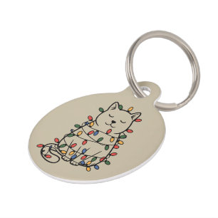 Médaillon Pour Animaux Amoureux de Chats Mignons Lumières de Noël Chat Ma
