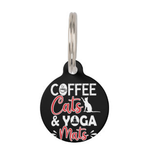 Médaillon Pour Animaux Amoureux de yoga   Chat café et tapis de yoga
