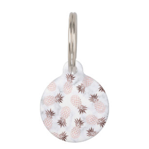 Médaillon Pour Animaux ananas rose d'or de marbre blanc moderne élégant