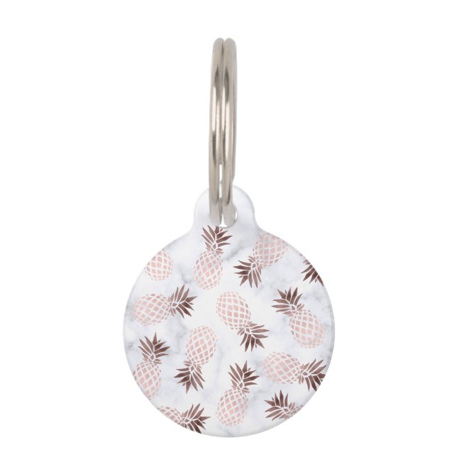 Médaillon Pour Animaux ananas rose d'or de marbre blanc moderne élégant (Devant)