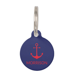 Médaillon Pour Animaux Ancre marine bleu rouge chien Nom info Custom