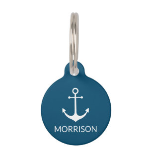 Médaillon Pour Animaux Ancre nautique turquoise bleu personnalisé Nom inf