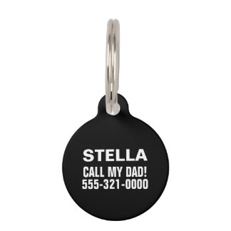 Médaillon Pour Animaux Appelle Mon Père Minimaliste Noir Personnalisé Chi