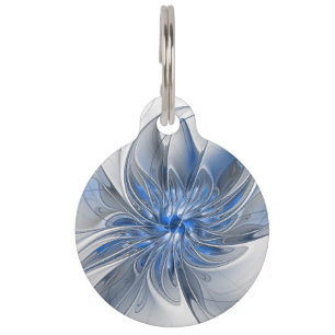 Médaillon Pour Animaux Aquarelle gris bleu Abstrait Fractal Art Flower
