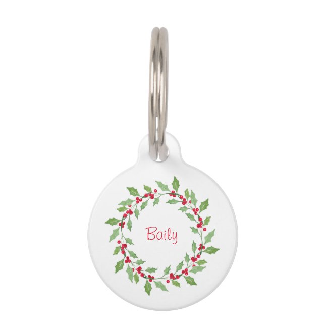 Médaillon Pour Animaux Aquarelle Holly Wreath (Devant)