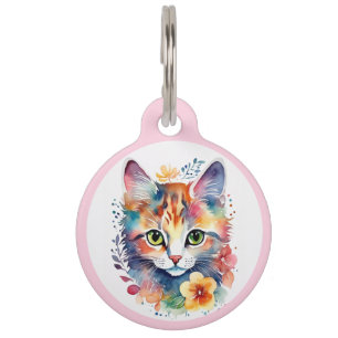 Médaillon Pour Animaux Aquarelle rose pâle Style Floral Kitten