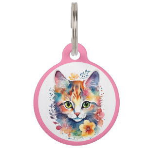 Médaillon Pour Animaux Aquarelle rose Style Floral Kitten