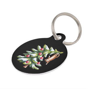 Médaillon Pour Animaux Arbre à chat orange de Noël Amateur de chats Famil