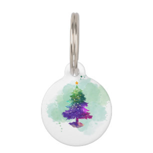Médaillon Pour Animaux Arbre de Noël moderne aquarelle coloré