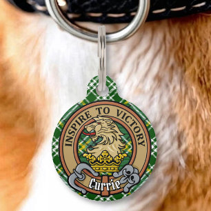 Médaillon Pour Animaux Armoiries de lion du clan Currie sur tartan