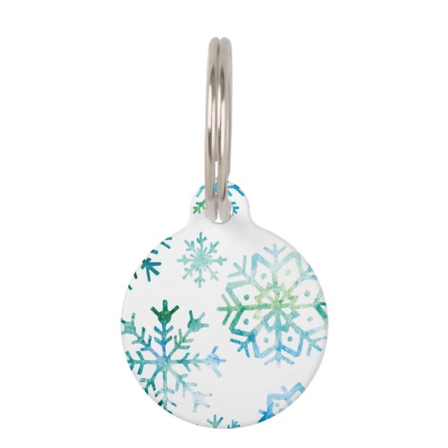 Médaillon Pour Animaux Art bleu d'aquarelle de flocon de neige (Devant)