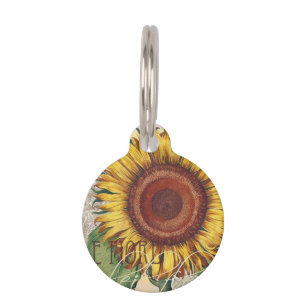 Médaillon Pour Animaux Art de fleur de damas vintage tournesol
