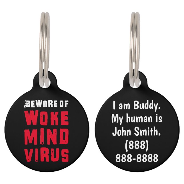 Médaillon Pour Animaux Attention personnalisée au virus Woke Mind Red Noi (Créateur téléchargé)