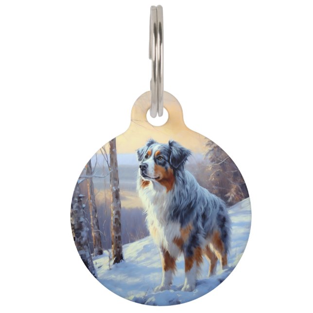 Médaillon Pour Animaux Australian Shepherd laisse tomber la neige de Noël (Devant)