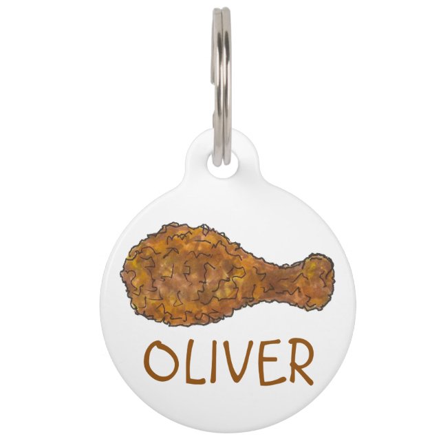 Médaillon Pour Animaux Baguette de poule au poulet frite fourrée en bois  (Devant)