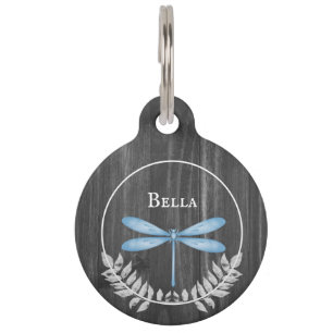 Médaillon Pour Animaux Balise Balise Bleue Dragonfly Rustic Round Pet