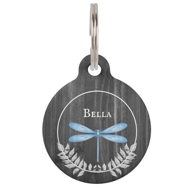 Médaillon Pour Animaux Balise Balise Bleue Dragonfly Rustic Round Pet (Devant)