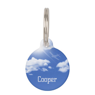Médaillon Pour Animaux Balise Blue Sky Plane Volant Thème Round Dog