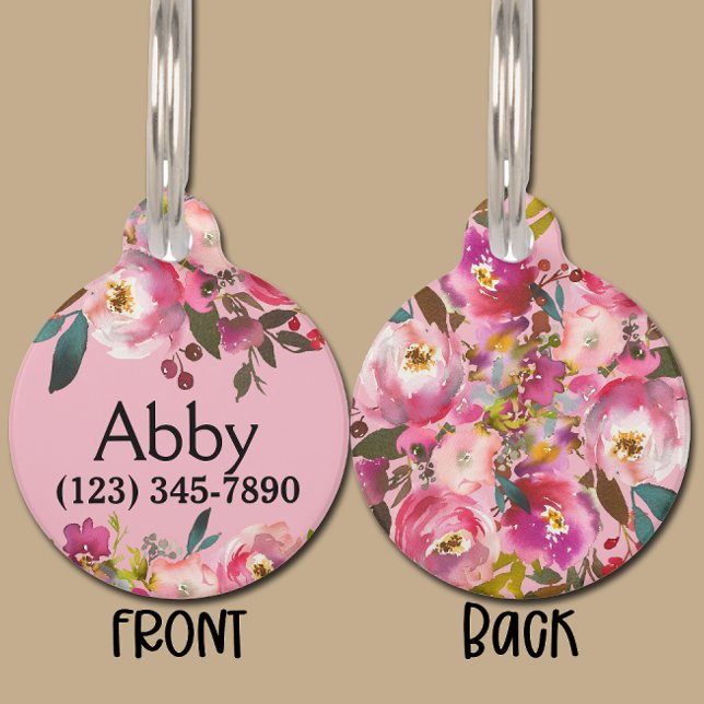 Médaillon Pour Animaux Balise Boho Rose Floral Pet chat Chien de chat (Créateur téléchargé)