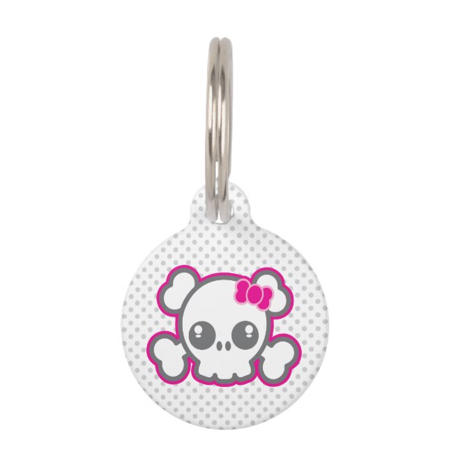Médaillon Pour Animaux Balise Chien de crâne rose Kawaii (Devant)