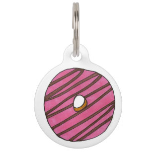 Médaillon Pour Animaux Balise Chien en en bois de Doughnut rose personnal