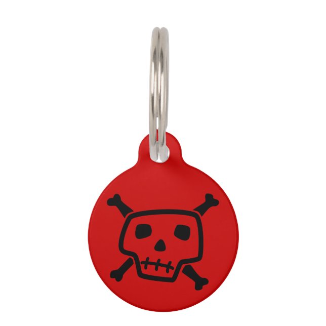 Médaillon Pour Animaux Balise Chien personnalisé : crâne rouge et noir et (Devant)