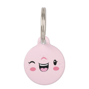 Médaillon Pour Animaux Balise Chien Visage de Kawaii en rose